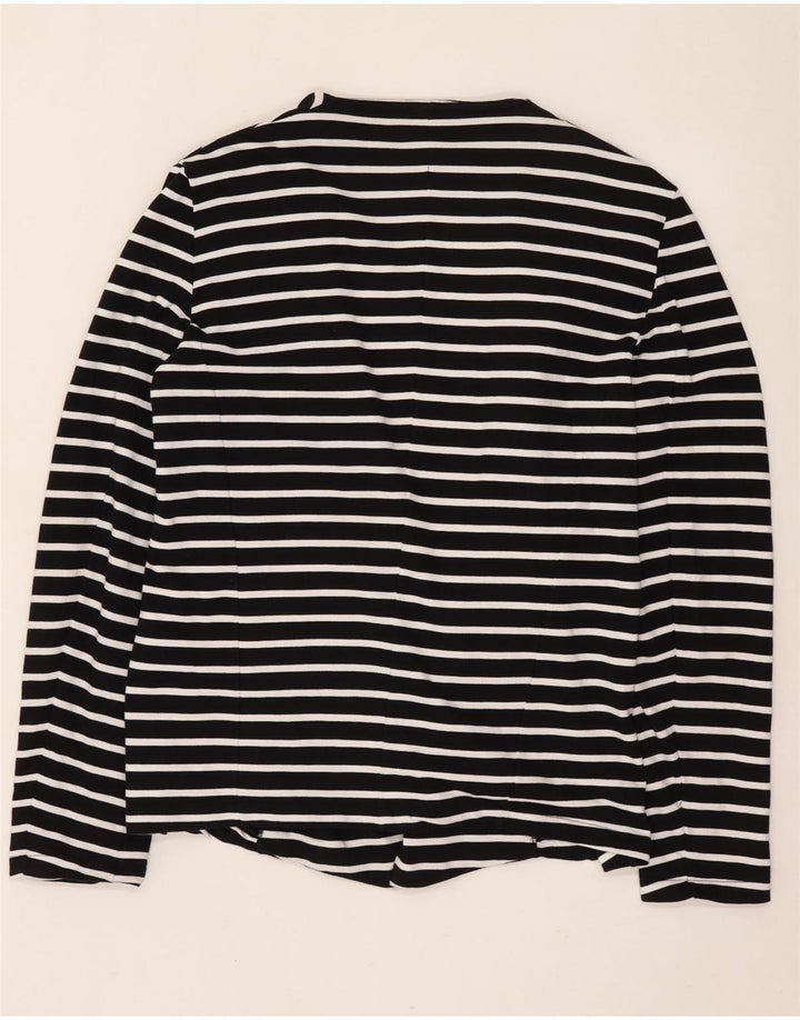 Maglione cardigan aperto da donna Sisley UK 16 grande cotone a righe nere