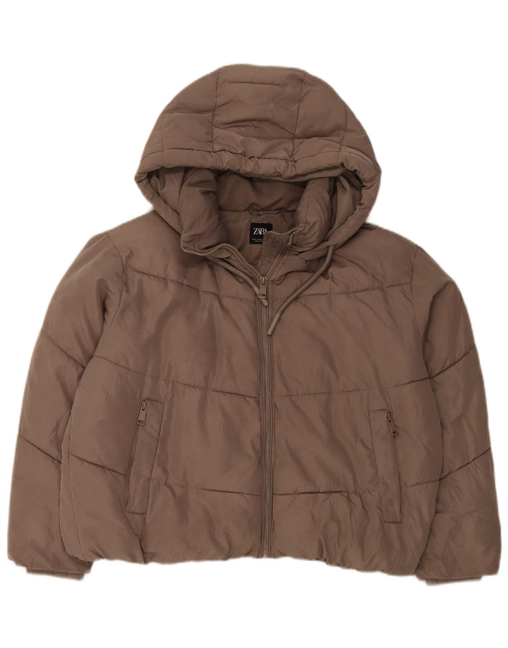 Giacca imbottita oversize con cappuccio da donna Zara UK 14 Poliestere marrone medio