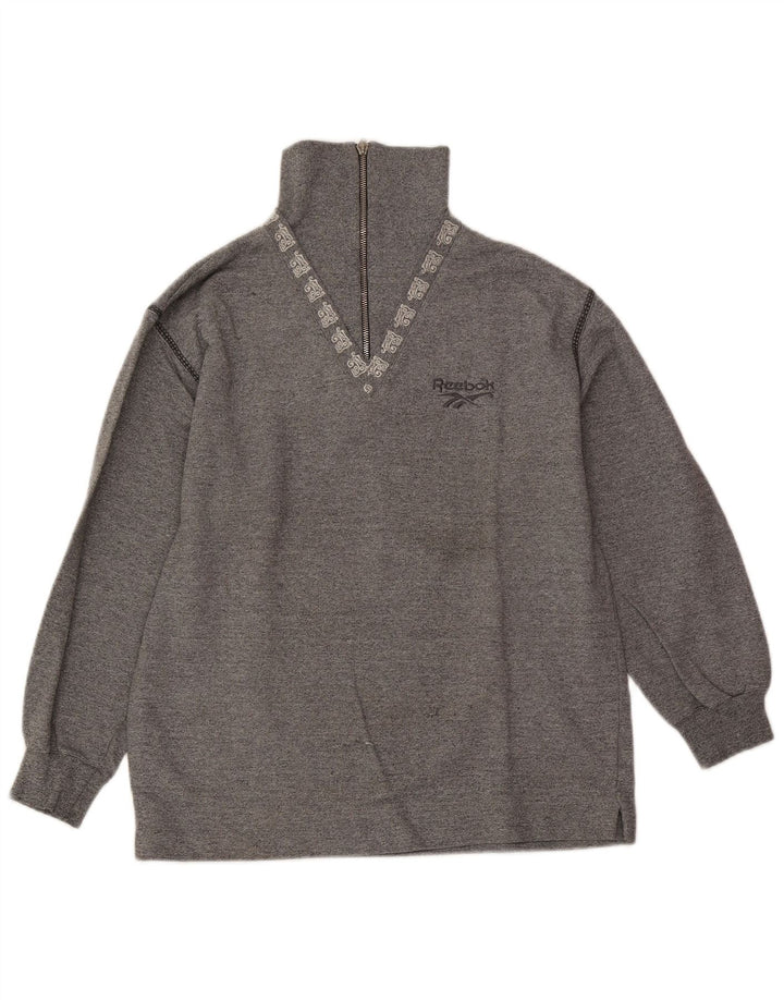 Felpa Reebok da donna oversize con collo con zip, maglione EU 36 piccolo cotone grigio