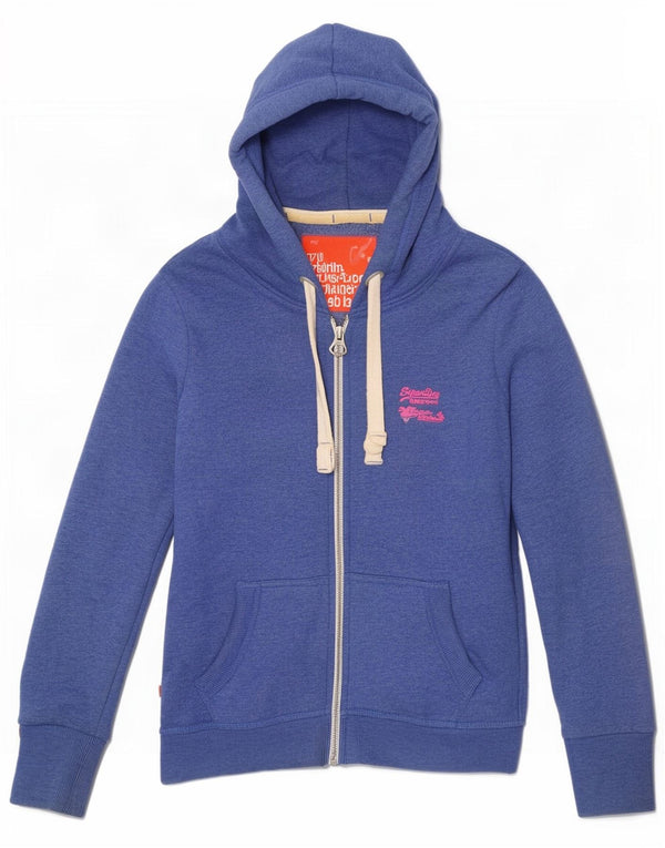Felpa con cappuccio e zip da donna Superdry UK 12 Cotone screziato blu medio