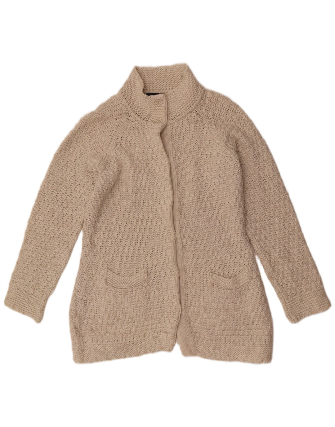 Maglione cardigan da donna Zara UK 14 grande acrilico bianco