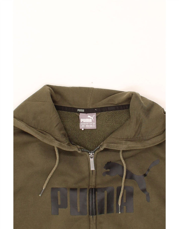 PUMA Mens Graphic Zip Hoodie Sweater Medium Khaki Cotton Vintage Puma and Second-Hand Puma from Messina Hembry 