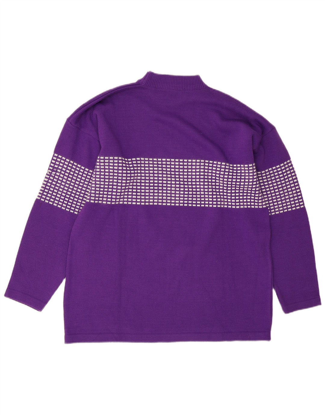 Maglione da uomo vintage con collo alto e grafica in lana d'agnello viola medio