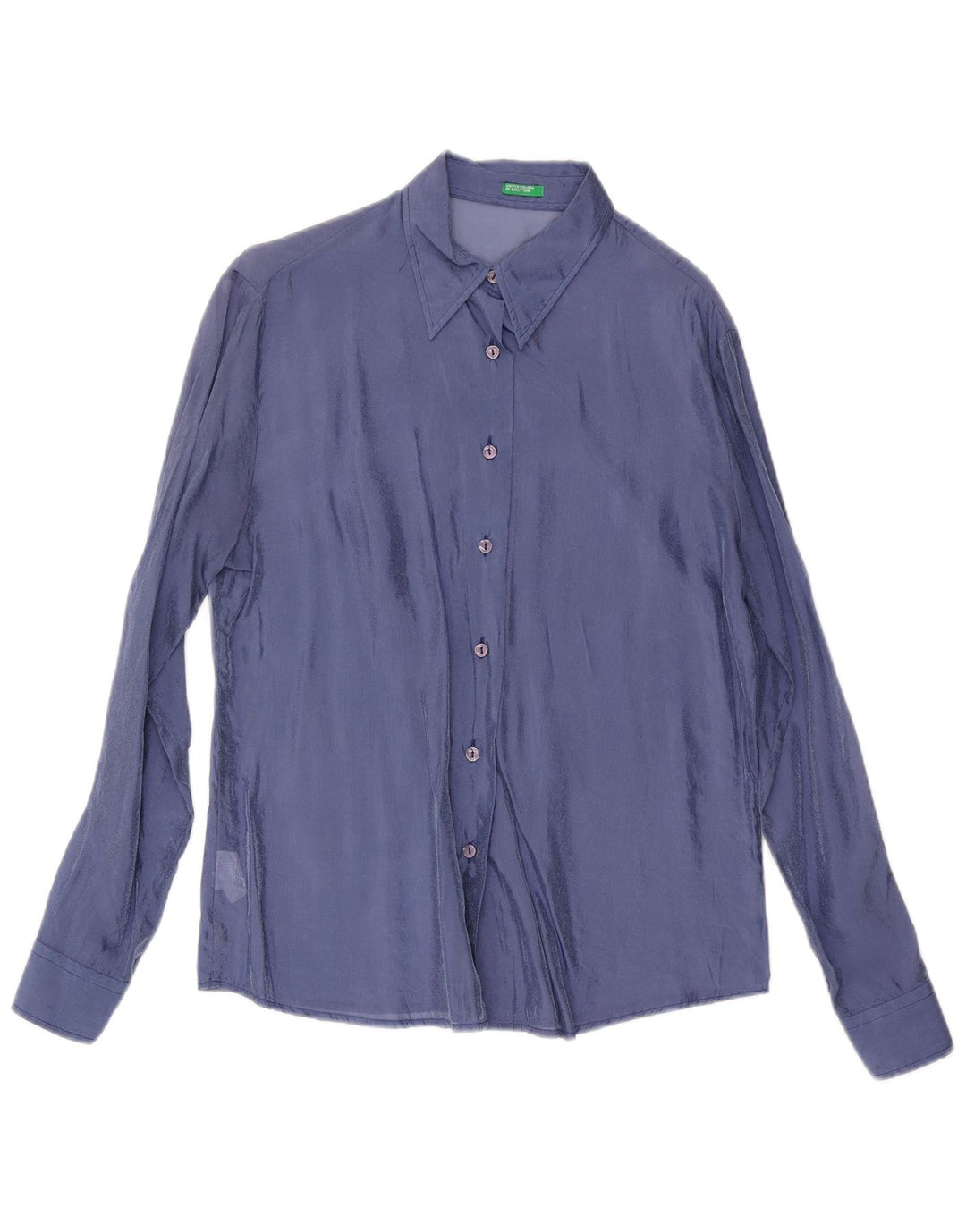 Camicia Benetton Donna UK 16 Large Blu Viscosa