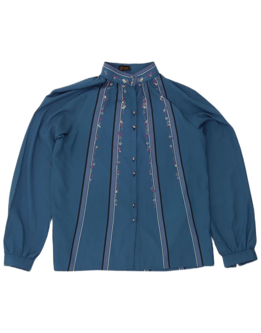 Camicetta camicia da donna vintage IT 44 Poliestere floreale blu medio