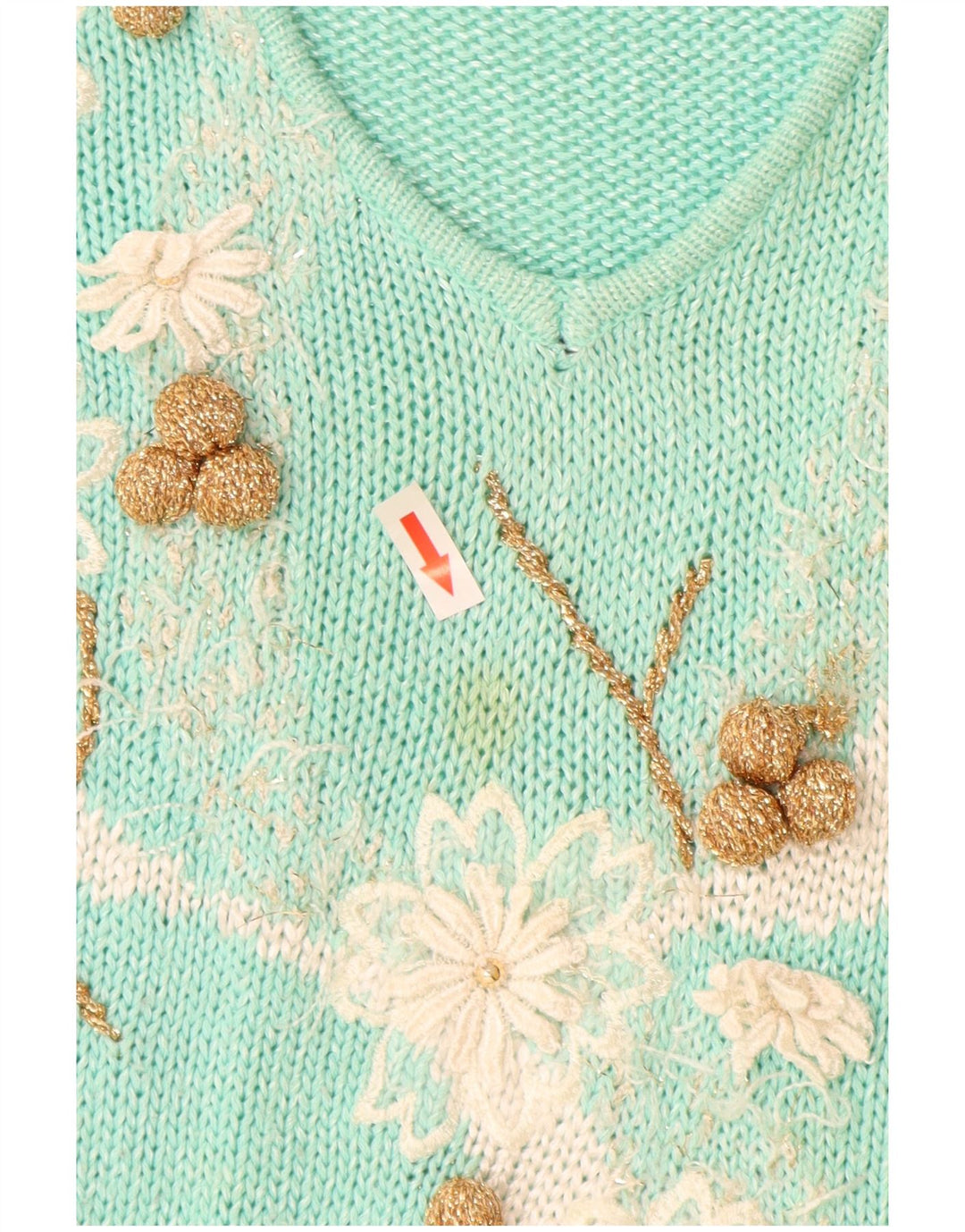 Maglione vintage da donna con scollo a V IT 44 Poliacrilico turchese medio