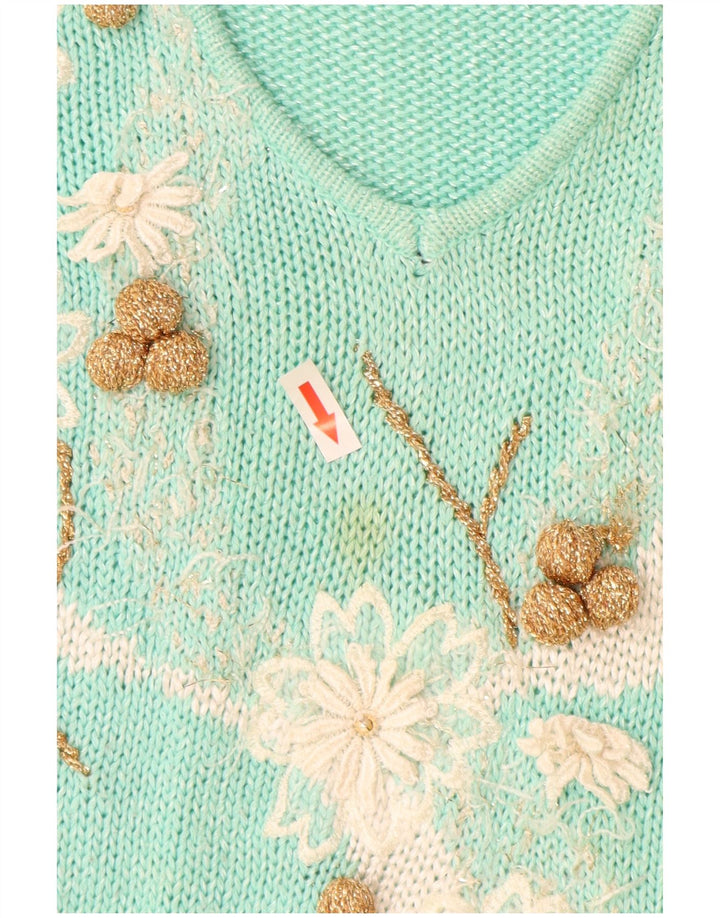 Maglione vintage da donna con scollo a V IT 44 Poliacrilico turchese medio
