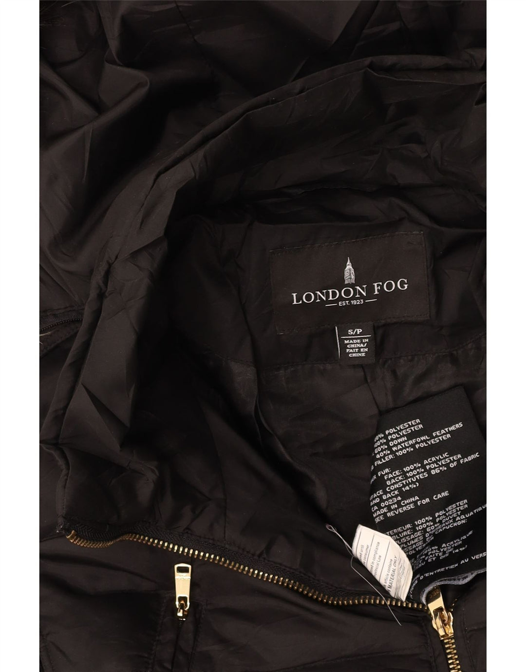 Giacca imbottita con cappuccio da donna LONDON FOG UK 10 piccola in poliestere nero