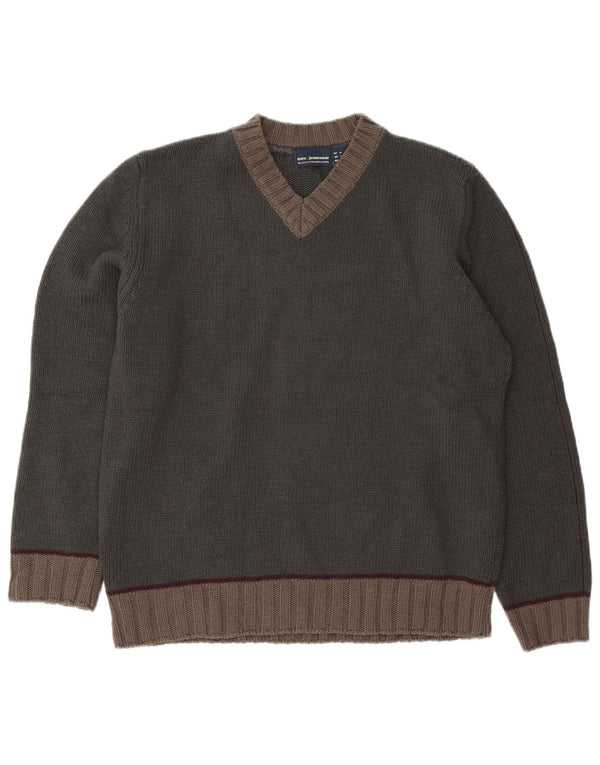 Maglione ZARA da uomo con scollo a V, colore medio, kaki, acrilico color block