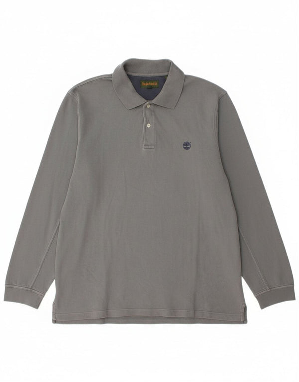 Polo da uomo a maniche lunghe Timberland grande in cotone grigio