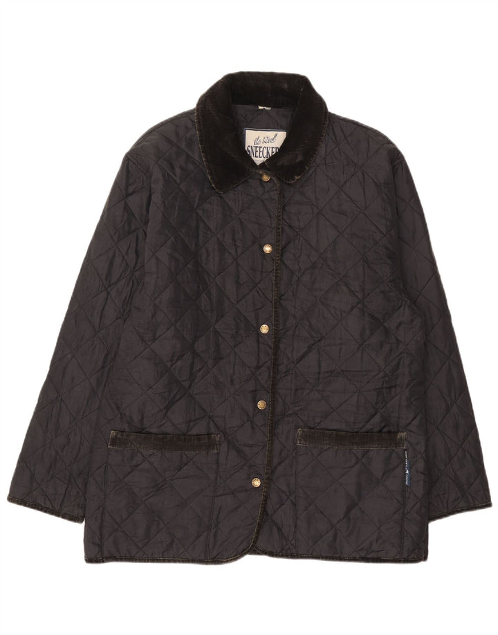 Giacca trapuntata da donna vintage UK 14 grande in poliammide blu navy