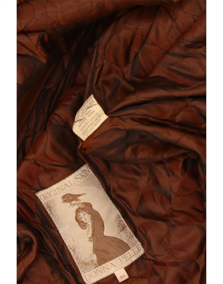 Soprabito vintage da donna oversize in pelle scamosciata con cappuccio IT 44 in pelle marrone medio