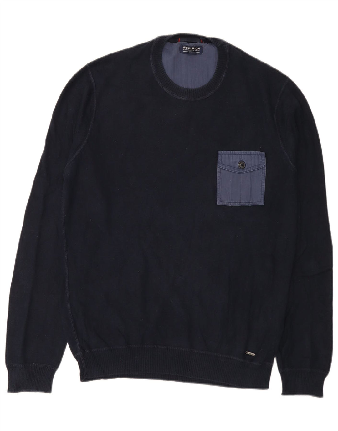 Maglione maglione girocollo da uomo Woolrich piccolo in cotone blu navy