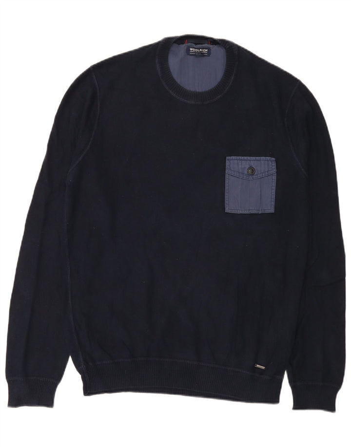Maglione maglione girocollo da uomo Woolrich piccolo in cotone blu navy
