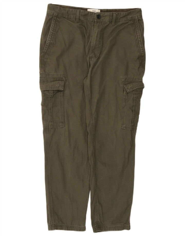 Pantaloni cargo affusolati da uomo Marks & Spencer W34 L29 cotone kaki