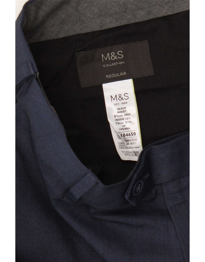 Pantaloni da abito regolari dritti da uomo Marks & Spencer W36 L31 Blu Navy
