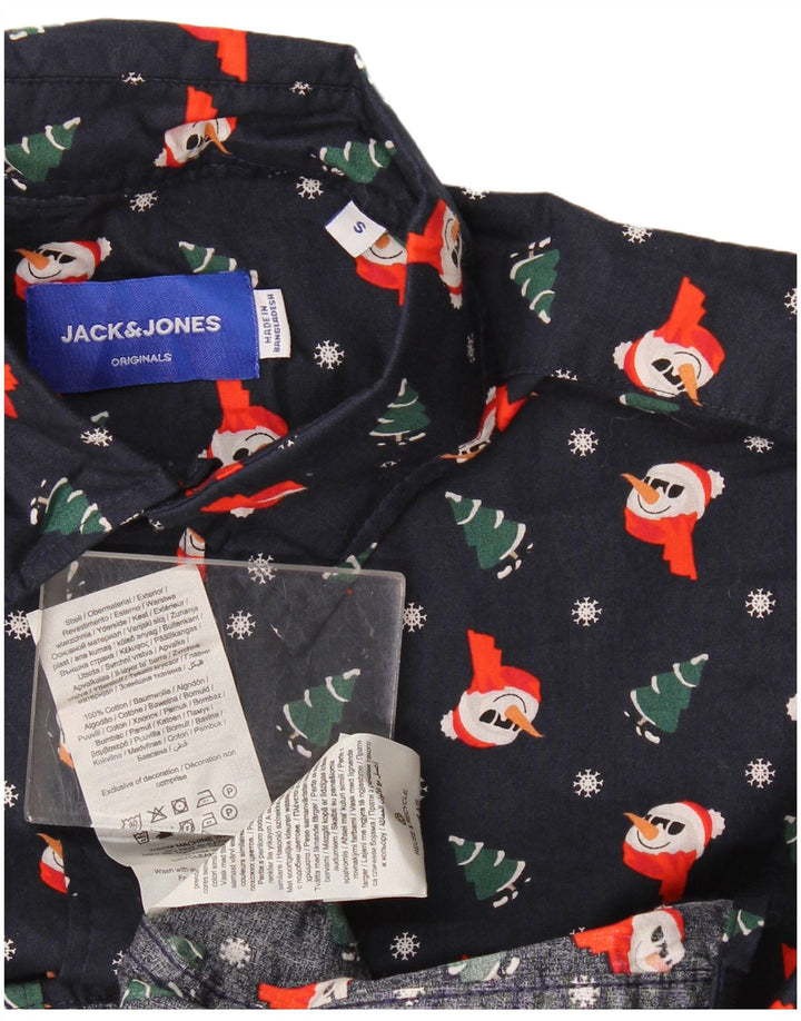 Camicia da uomo con motivo astratto Jack & Jones piccola blu navy natalizia