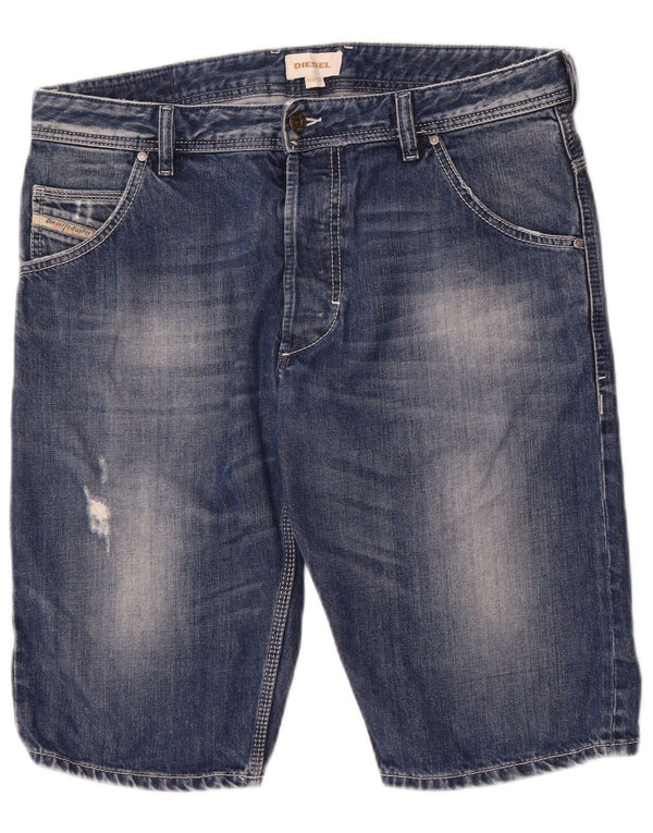 Pantaloncini di jeans invecchiati da uomo Diesel W33 cotone blu medio