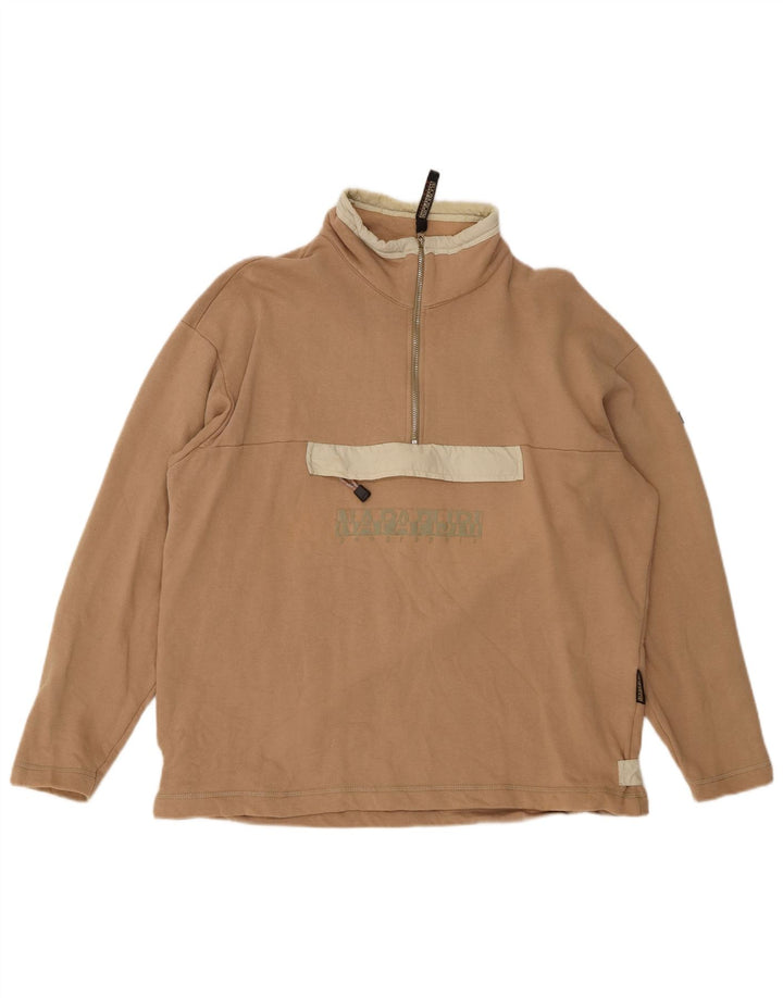 NAPAPIJRI Felpa con collo con zip grafica da uomo Maglione in cotone beige medio