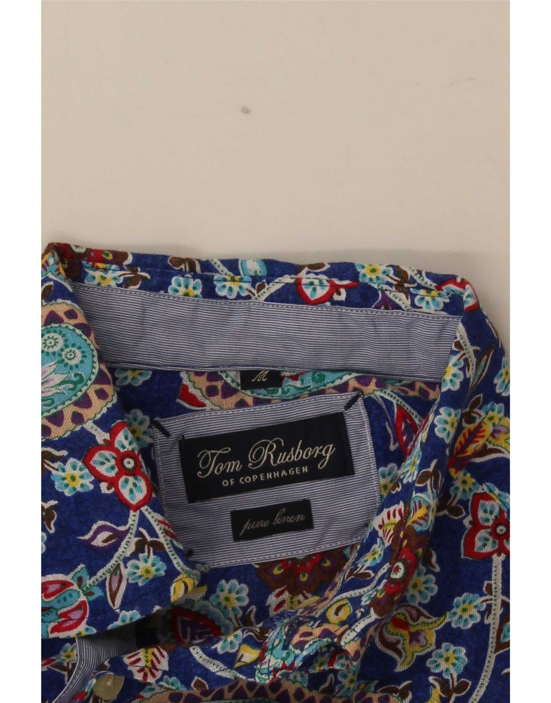 Camicia da uomo Tom Rusborg Lino Paisley blu medio