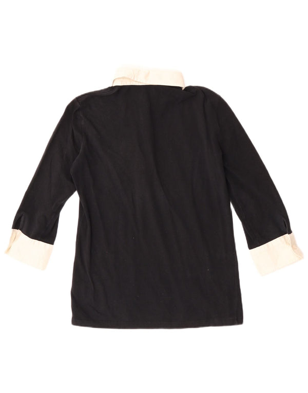 Polo da rugby da donna con maniche a 3/4 Fred Perry UK 14 Large Black Colourblock