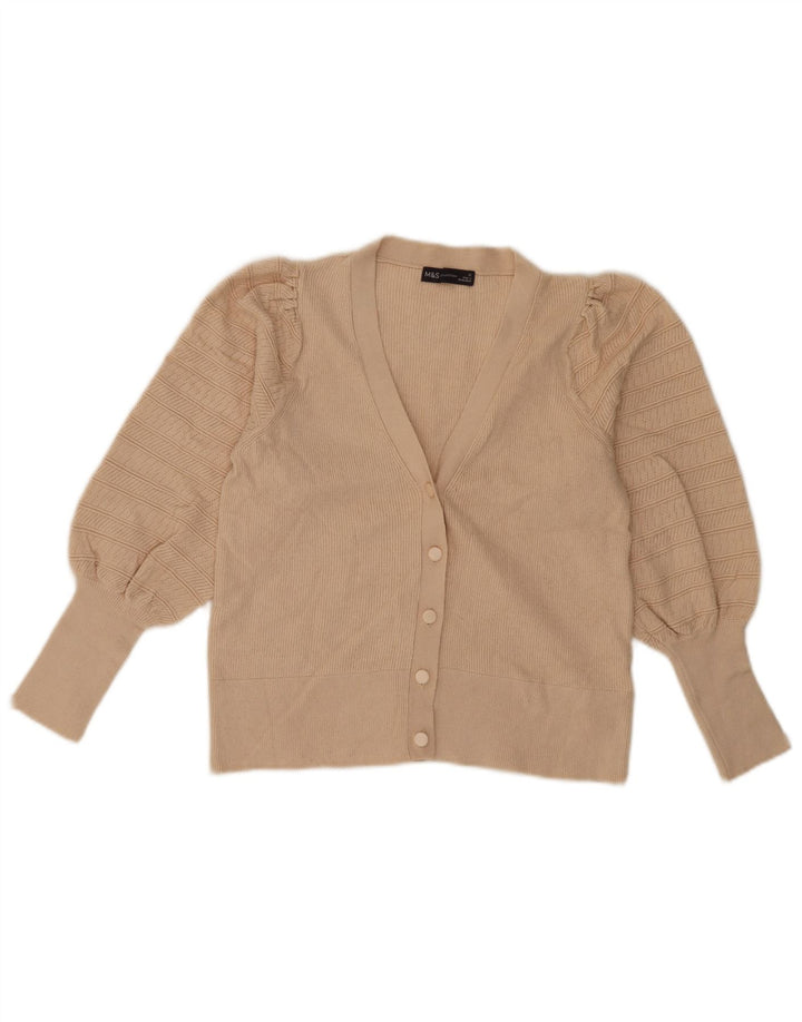Maglione cardigan corto da donna Marks & Spencer UK 12 Viscosa beige medio