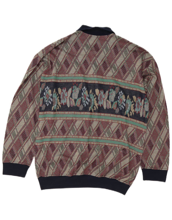 Maglione vintage da uomo con collo a polo, grande motivo geometrico multicolore