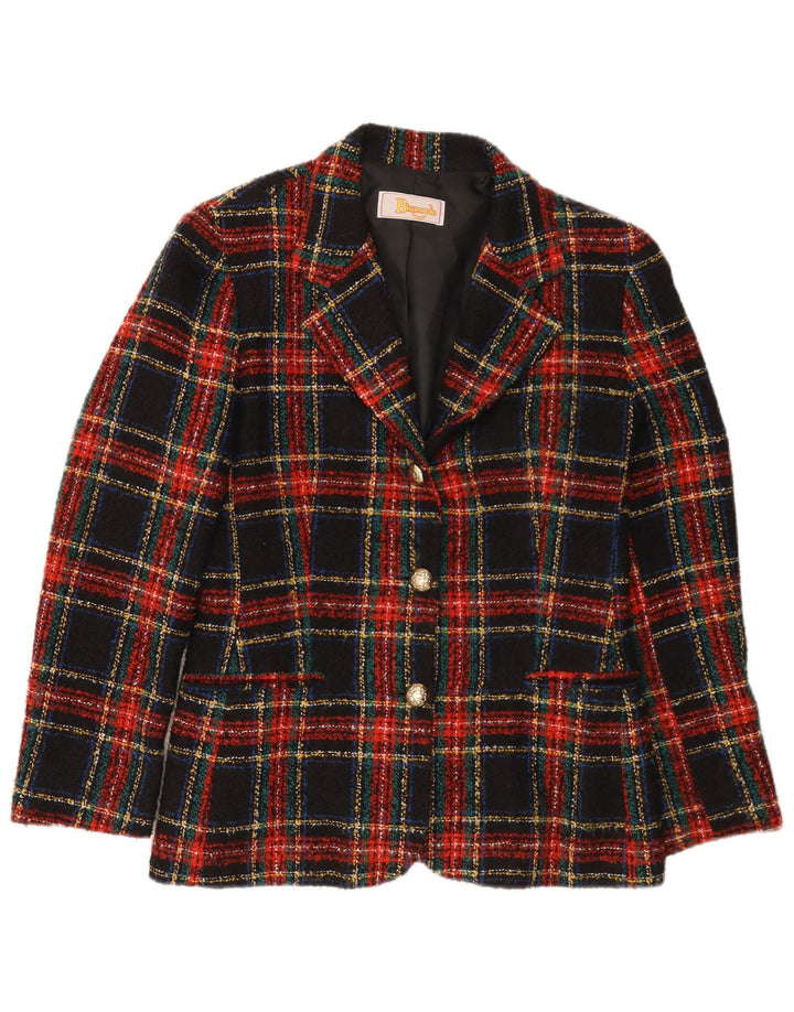 Giacca blazer da donna a 3 bottoni Blumode UK 8 piccola lana scozzese nera