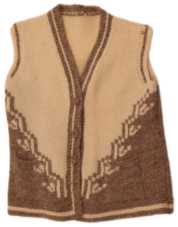 Maglione cardigan da donna vintage UK 16 grande color block bianco sporco