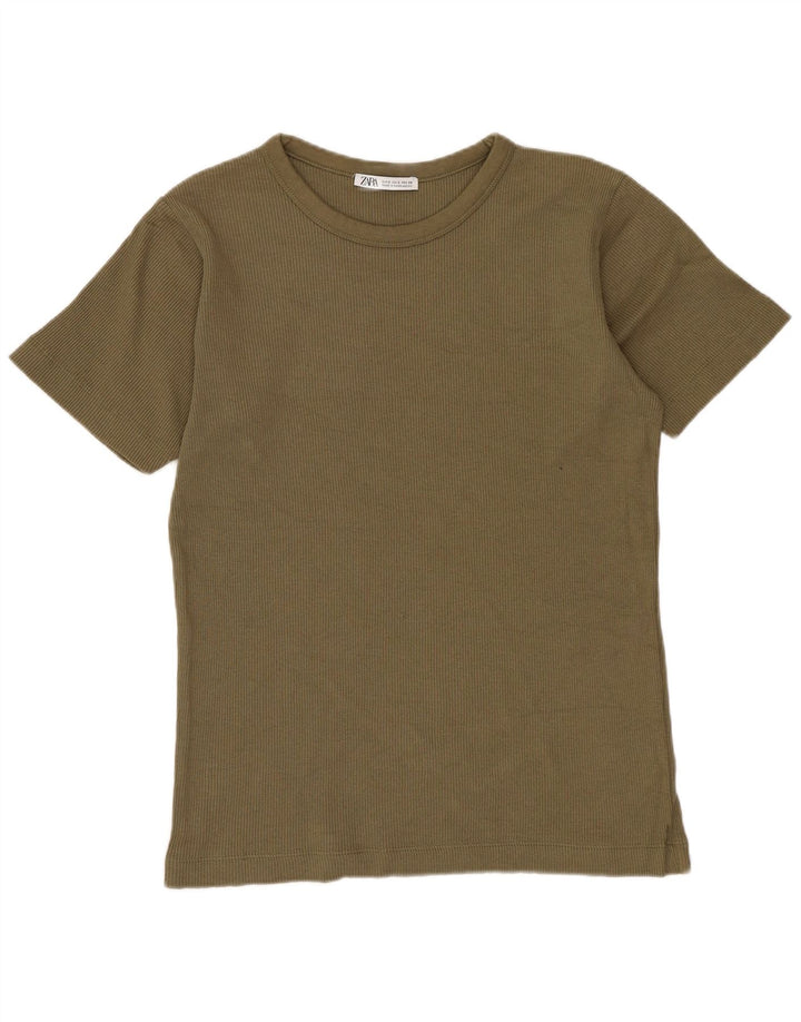 ZARA T-shirt da uomo Top Small in cotone kaki