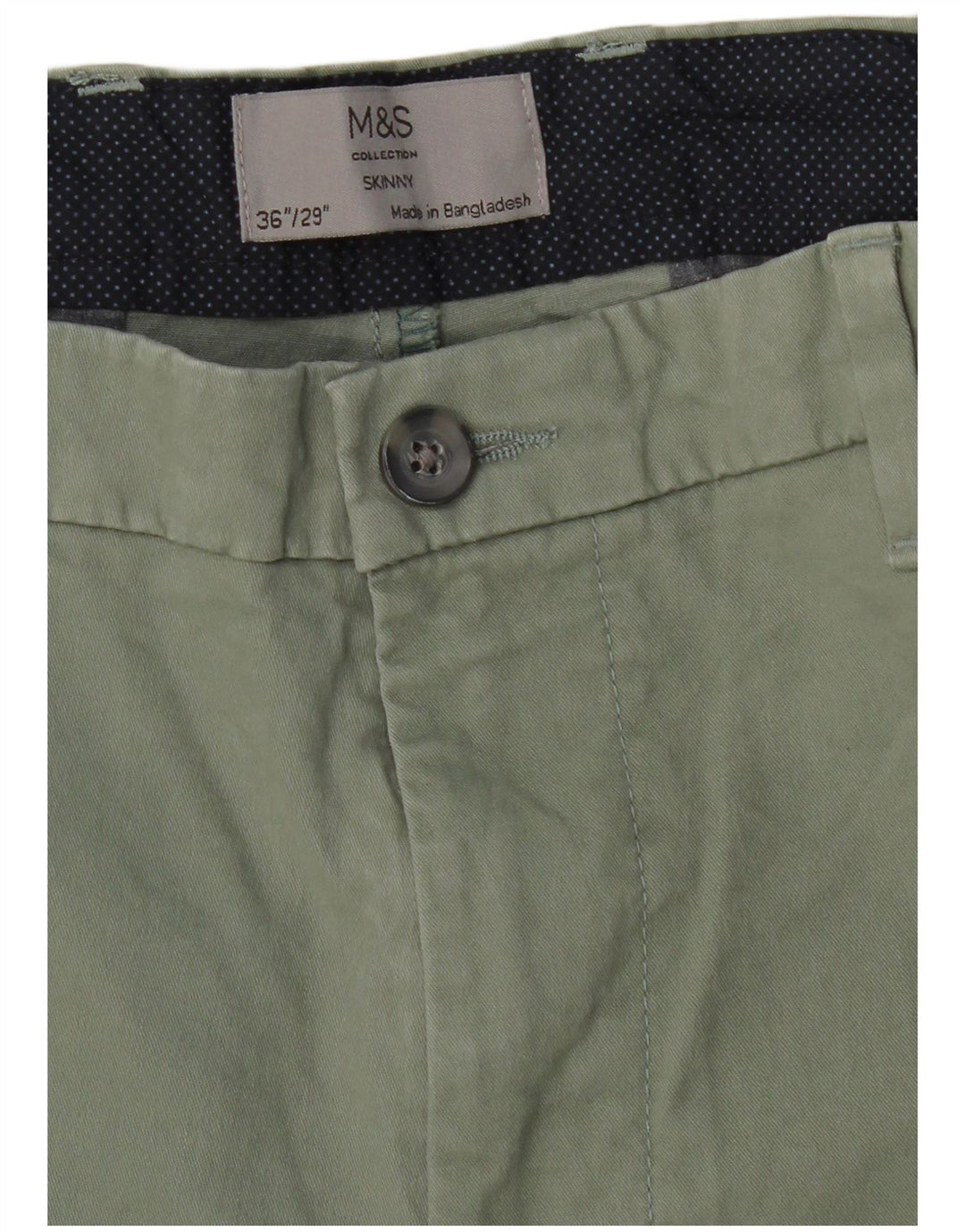 MARKS & SPENCER Pantaloni chino skinny da uomo W36 L29 cotone verde