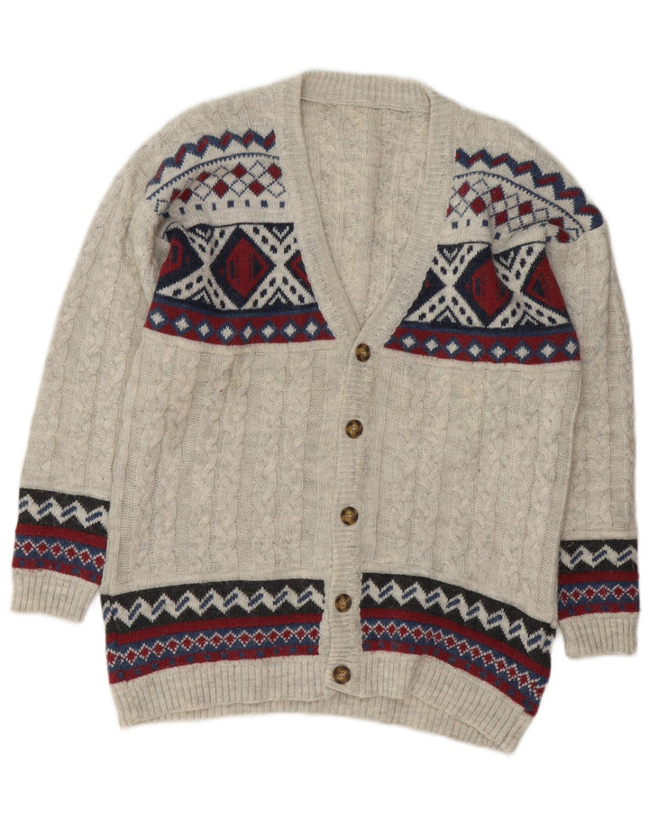 Maglione cardigan da uomo VINTAGE grigio medio Fair Isle