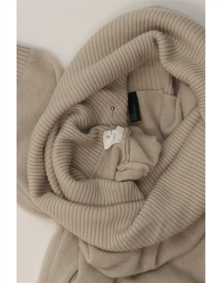 BENETTON Abito maglione da donna a maniche corte con collo alto UK 10 Small Beige