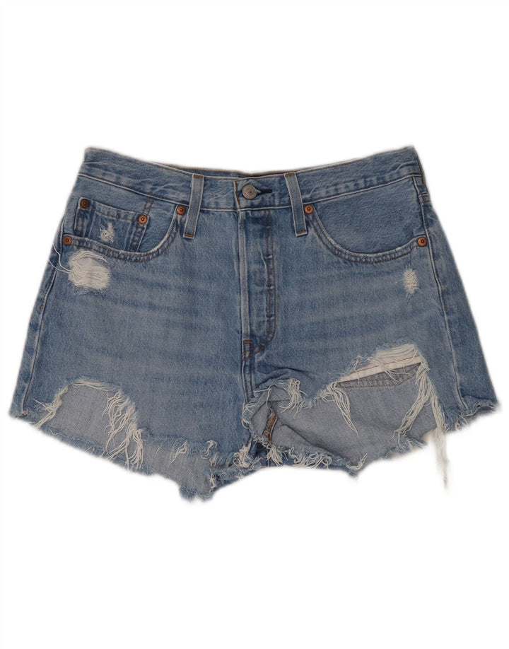 LEVI'S Pantaloncini di jeans invecchiati a vita alta 501 da donna W28 Blu medio
