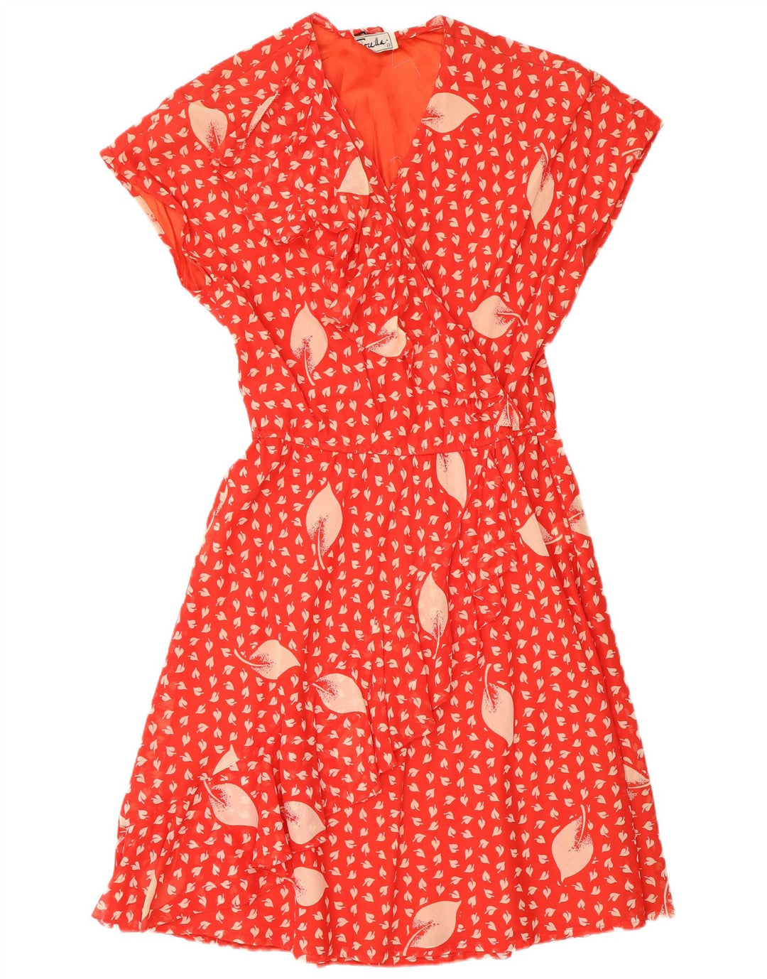 Abito vintage da donna a trapezio con volant sul davanti ITB 44 retrò floreale rosso medio