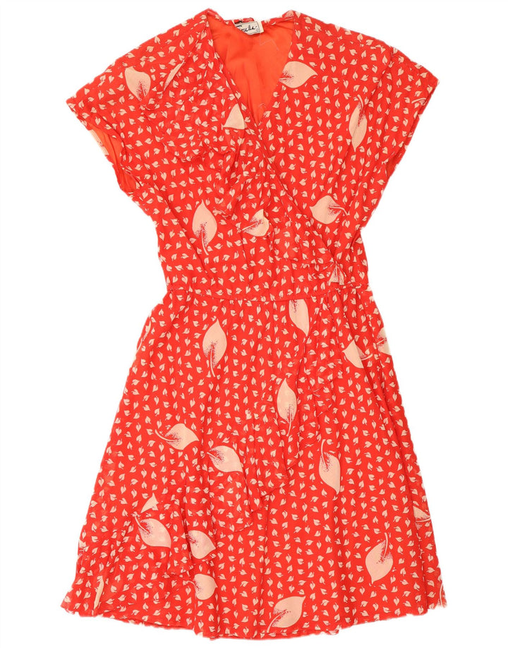 Abito vintage da donna a trapezio con volant sul davanti ITB 44 retrò floreale rosso medio