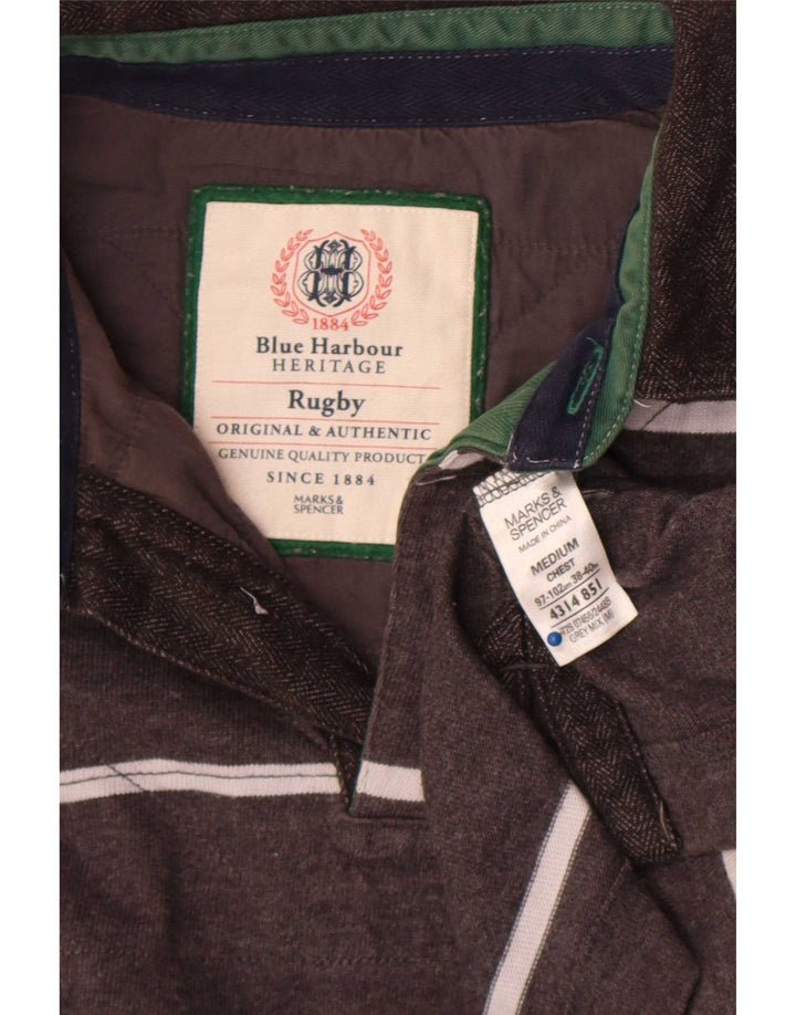 Polo da rugby da uomo Marks & Spencer Blue Harbour a righe grigio medio