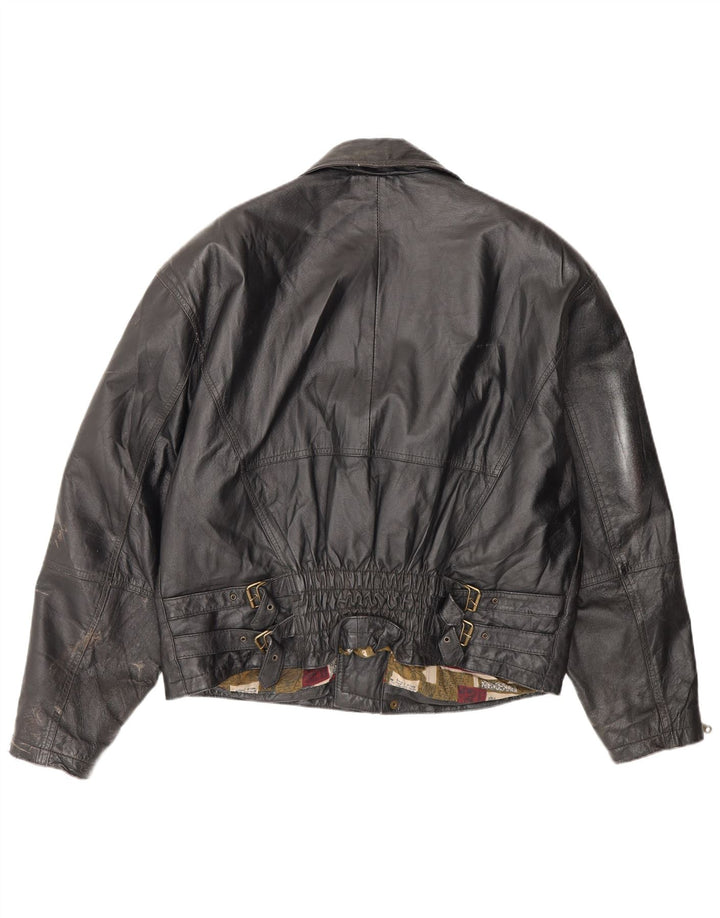 Giacca da motociclista in pelle da uomo vintage IT 50 media nera