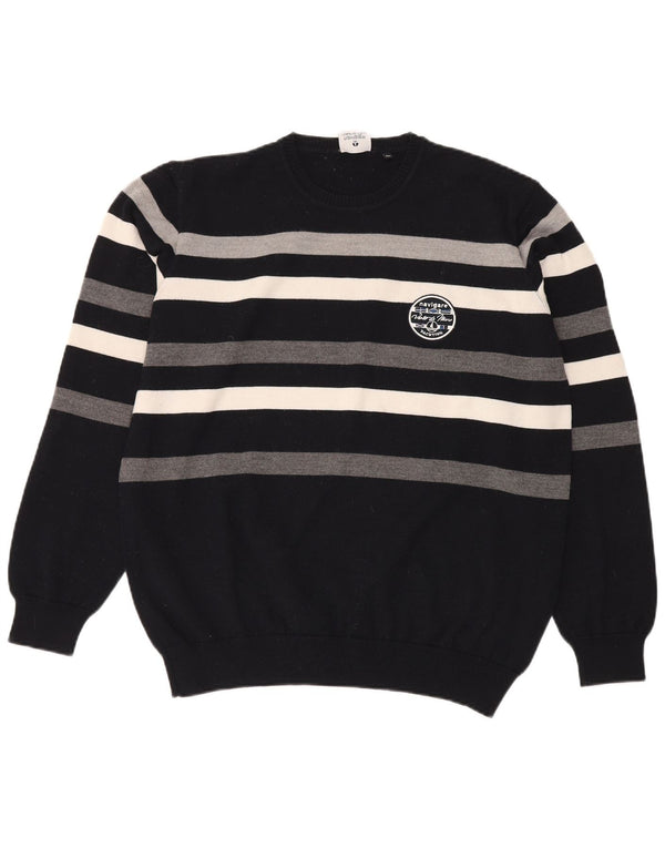 Maglione maglione girocollo da uomo Navigare 2XL Lana nuova a righe blu navy