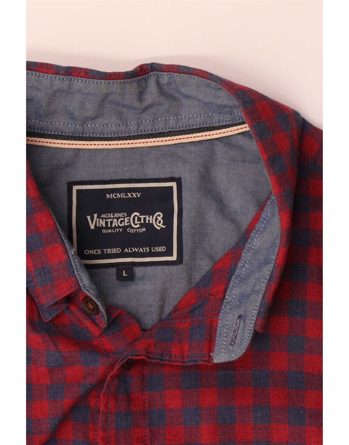 Camicia a maniche corte da uomo Jack & Jones grande in cotone a quadretti rossi