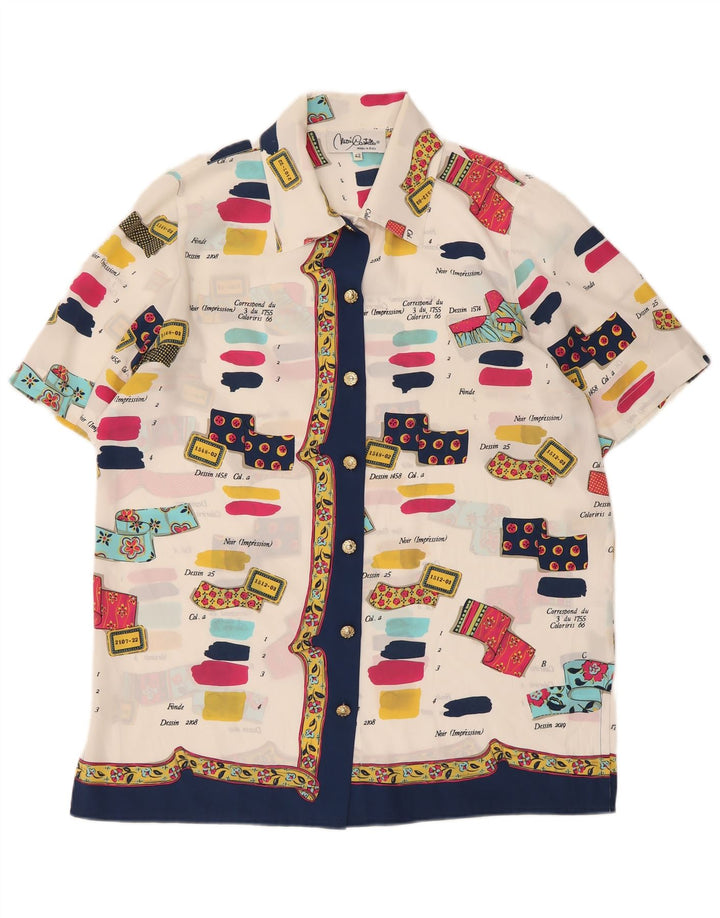 Camicia a maniche corte vintage da donna con motivo astratto IT 42 Bianco medio