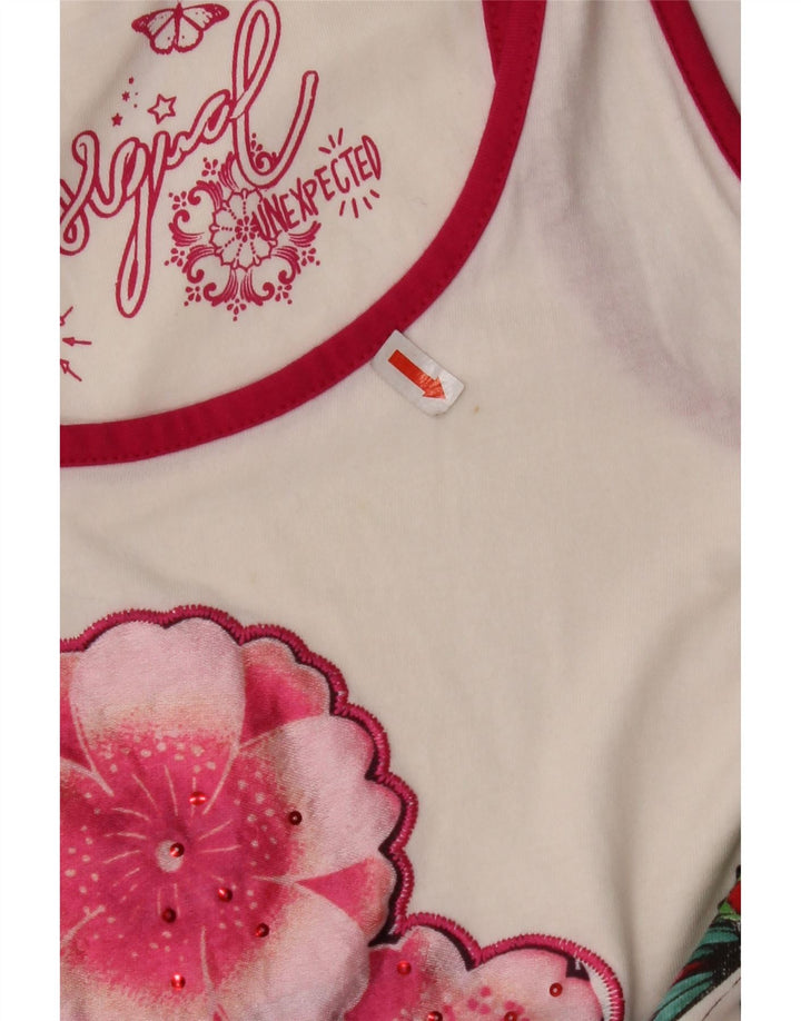 DESIGUAL Abito tunica senza maniche con grafica per ragazze 11-12 anni floreale bianco