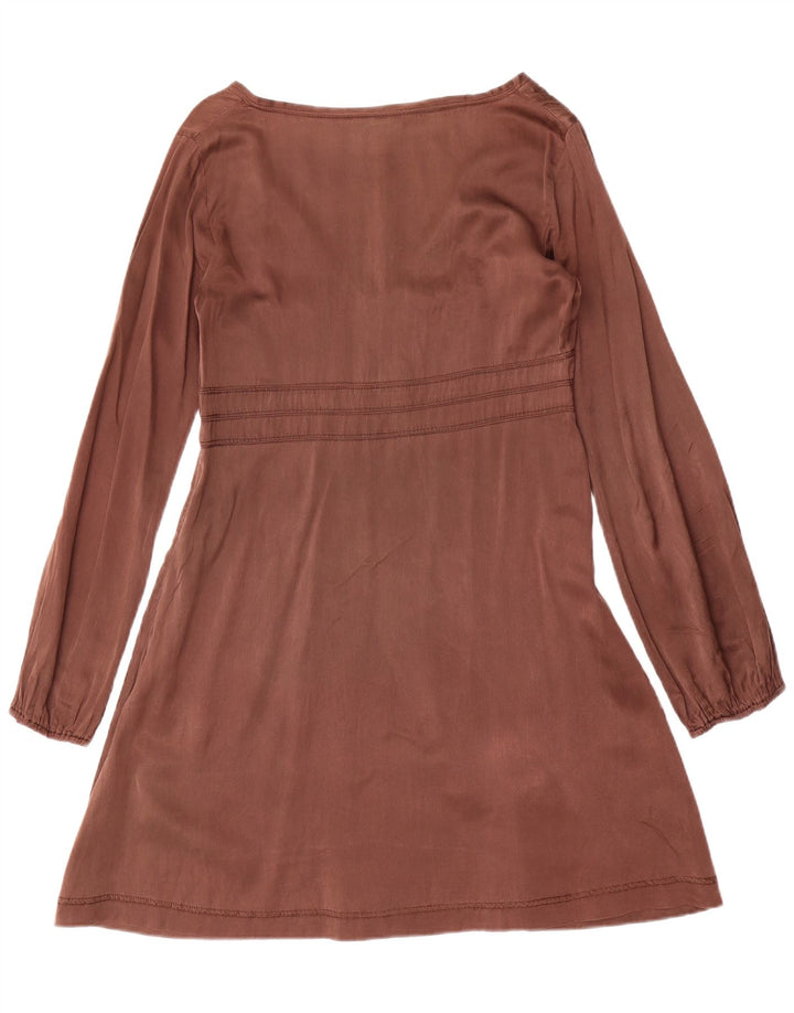 Abito a trapezio con grafica a maniche lunghe da donna Replay UK 12 Seta marrone medio