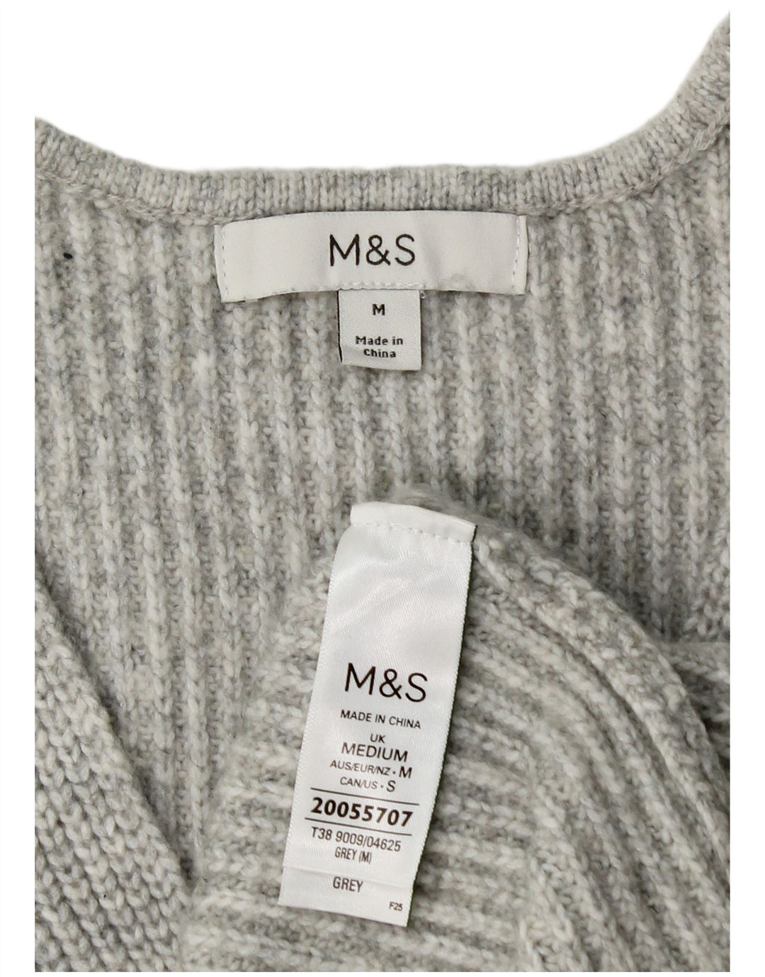 Maglione con scollo a V da donna Marks & Spencer UK 14 Poliestere grigio medio