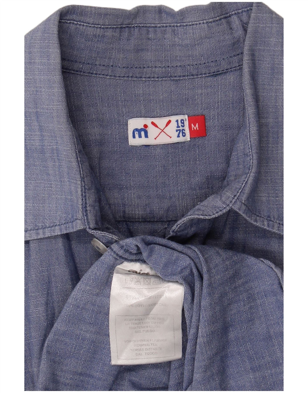 Camicia vintage da uomo in cotone blu medio