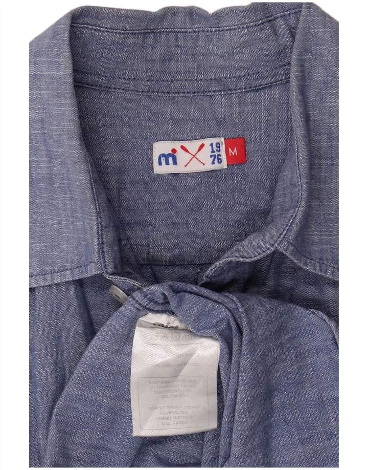 Camicia vintage da uomo in cotone blu medio