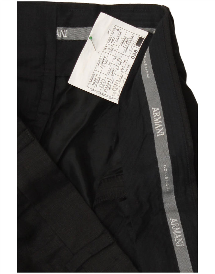 Pantaloni da abito dritti da uomo Armani IT 54 2XL W38 L30 Lino nero