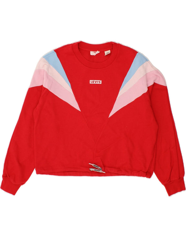 LEVI'S Donna Felpa Corta Oversize Maglione UK 6 XS Rosso Colorblock