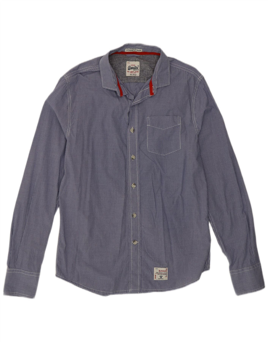 Camicia da uomo Superdry Large in cotone a quadretti blu