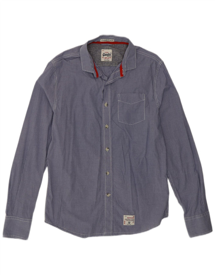 Camicia da uomo Superdry Large in cotone a quadretti blu